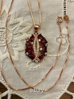 Antique Solid Silver and Real Gold Necklace with Garnets and Topazes Luxury Jewelry