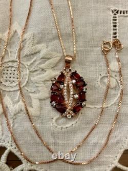 Antique Solid Silver and Real Gold Necklace with Garnets and Topazes Luxury Jewelry
