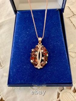 Antique Solid Silver and Real Gold Necklace with Garnets and Topazes Luxury Jewelry