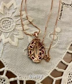 Antique Solid Silver and Real Gold Necklace with Garnets and Topazes Luxury Jewelry