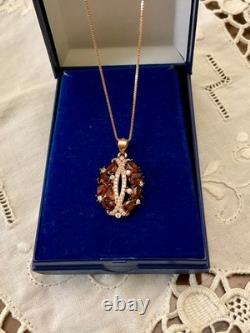 Antique Solid Silver and Real Gold Necklace with Garnets and Topazes Luxury Jewelry