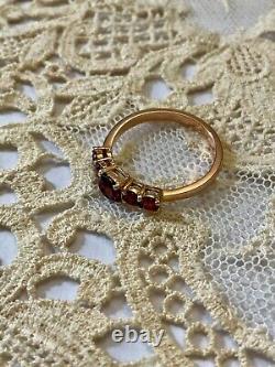 Antique Solid Silver and Rose Gold Ring with 5 Genuine Garnets Hallmark