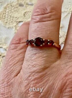 Antique Solid Silver and Rose Gold Ring with 5 Genuine Garnets Hallmark