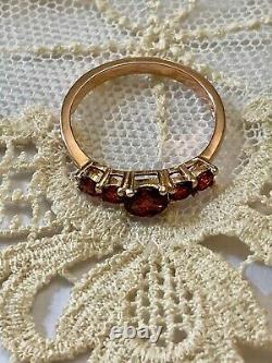 Antique Solid Silver and Rose Gold Ring with 5 Genuine Garnets Hallmark