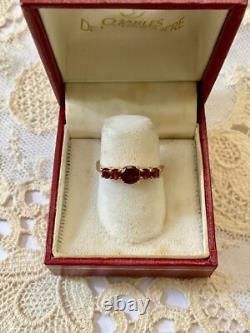 Antique Solid Silver and Rose Gold Ring with 5 Genuine Garnets Hallmark