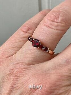 Antique Solid Silver and Rose Gold Ring with 5 Genuine Garnets Hallmark
