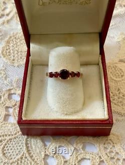 Antique Solid Silver and Rose Gold Ring with 5 Genuine Garnets Hallmark