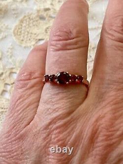 Antique Solid Silver and Rose Gold Ring with 5 Genuine Garnets Hallmark