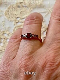 Antique Solid Silver and Rose Gold Ring with 5 Genuine Garnets Hallmark