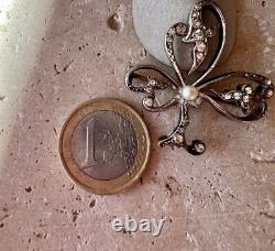 Antique Solid Silver and Vermeil Art Nouveau Brooch with Pearl Clover Motif Vintage