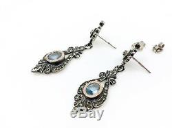 Antique Sterling Silver And Gold Stones Pendant Earrings