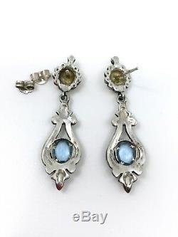 Antique Sterling Silver And Gold Stones Pendant Earrings