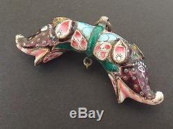 Antique Sterling Silver Pendant And Email Elephant Head India 1900