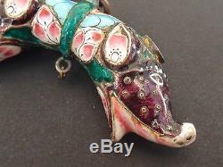 Antique Sterling Silver Pendant And Email Elephant Head India 1900