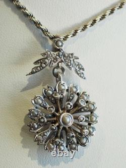 Antique Sterling Silver Seed Pearl Pendant Necklace