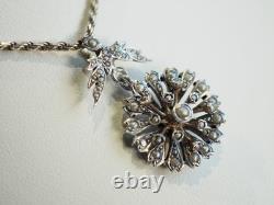 Antique Sterling Silver Seed Pearl Pendant Necklace