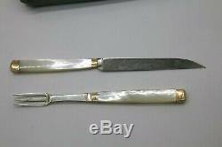 Antique Travel Cutlery Knife Sterling Silver Mother Of Pearl Gold Case Galuchat Xviiieme