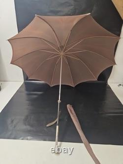 Antique Umbrella with Silk Canopy and 800 Sterling Silver Handle
