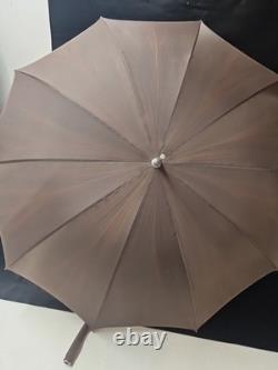 Antique Umbrella with Silk Canopy and 800 Sterling Silver Handle