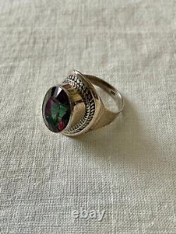 Antique Unique Ring Solid Silver Crafted Genuine Mystic Topaz Size 55