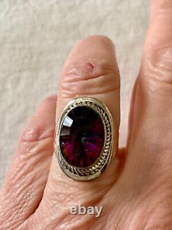 Antique Unique Ring Solid Silver Crafted Genuine Mystic Topaz Size 55
