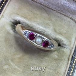Antique Vermeil Garter Ring with Ruby, Fine Pearl & Zircons, 19th Century Vintage
