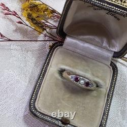 Antique Vermeil Garter Ring with Ruby, Fine Pearl & Zircons, 19th Century Vintage