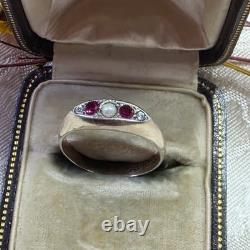 Antique Vermeil Garter Ring with Ruby, Fine Pearl & Zircons, 19th Century Vintage