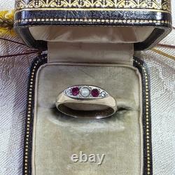 Antique Vermeil Garter Ring with Ruby, Fine Pearl & Zircons, 19th Century Vintage