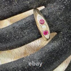 Antique Vermeil Garter Ring with Ruby, Fine Pearl & Zircons, 19th Century Vintage
