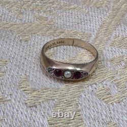 Antique Vermeil Garter Ring with Ruby, Fine Pearl & Zircons, 19th Century Vintage