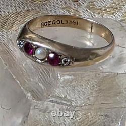 Antique Vermeil Garter Ring with Ruby, Fine Pearl & Zircons, 19th Century Vintage