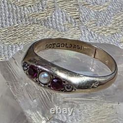 Antique Vermeil Garter Ring with Ruby, Fine Pearl & Zircons, 19th Century Vintage