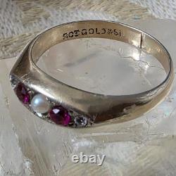 Antique Vermeil Garter Ring with Ruby, Fine Pearl & Zircons, 19th Century Vintage