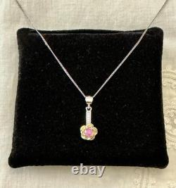 Antique Vermeil Pendant Necklace in Solid Silver, Rubies and Topazes