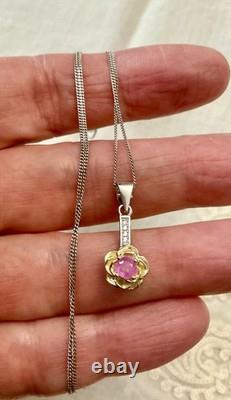 Antique Vermeil Pendant Necklace in Solid Silver, Rubies and Topazes