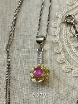 Antique Vermeil Pendant Necklace in Solid Silver, Rubies and Topazes