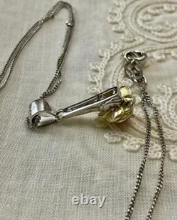 Antique Vermeil Pendant Necklace in Solid Silver, Rubies and Topazes