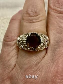 Antique Very Ornate Solid Silver Ring Beautiful Smoky Topaz