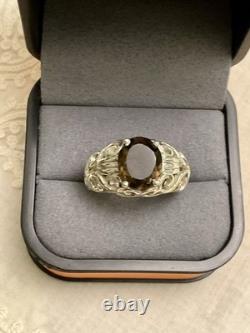 Antique Very Ornate Solid Silver Ring Beautiful Smoky Topaz