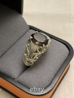 Antique Very Ornate Solid Silver Ring Beautiful Smoky Topaz