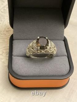 Antique Very Ornate Solid Silver Ring Beautiful Smoky Topaz