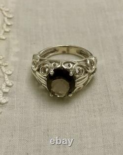 Antique Very Ornate Solid Silver Ring Beautiful Smoky Topaz