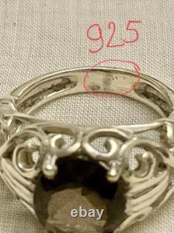 Antique Very Ornate Solid Silver Ring Beautiful Smoky Topaz