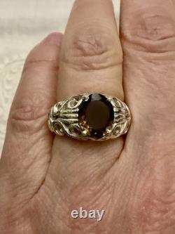 Antique Very Ornate Solid Silver Ring Beautiful Smoky Topaz
