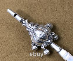 Antique Whistle Rattle with 4 Silver Bells, in Good Condition, Pearl Handle, 19th Century