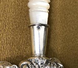 Antique Whistle Rattle with 4 Silver Bells, in Good Condition, Pearl Handle, 19th Century