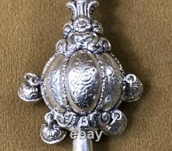 Antique Whistle Rattle with 4 Silver Bells, in Good Condition, Pearl Handle, 19th Century