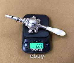 Antique Whistle Rattle with 4 Silver Bells, in Good Condition, Pearl Handle, 19th Century
