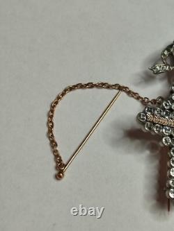 Antique Yvetot Cross in solid silver, gold, and Rhine stones, Normandy 19th century